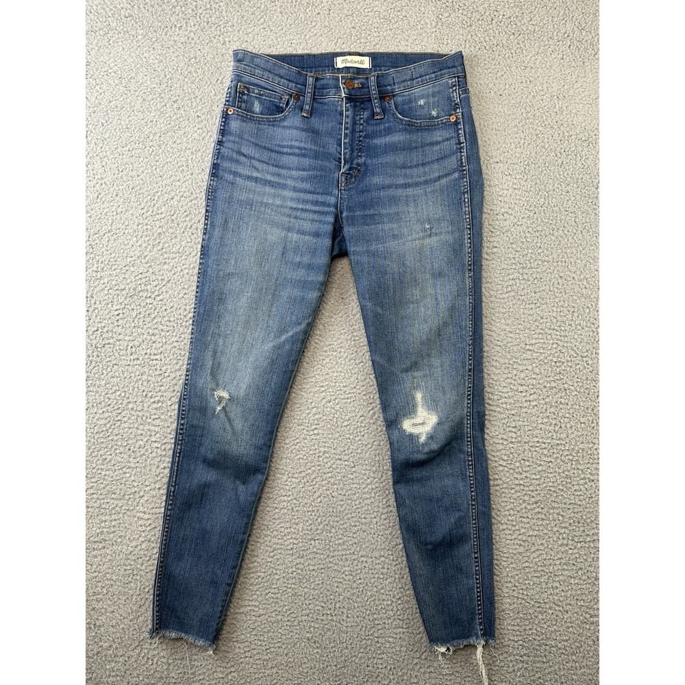 Madewell 9" High Rise Skinny Crop Jeans Raw Hem Size 27 Med Wash Blue Stretch